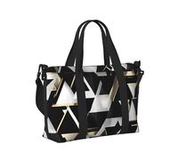 Borsa a mano da viaggio con stampa a triangolo, alla moda, moderna, nera, bianca, dorata, portatile, pieghevole, per il fine settimana, viaggi, palestra, vacanze