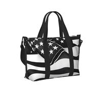 Borsa a mano da viaggio con stampa bandiera americana nera e bianca per donne e uomini, leggera, pieghevole, per viaggi nel fine settimana, palestra, vacanze