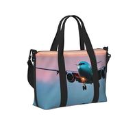 Borsa a mano da viaggio con stampa di aeroplano nelle luci della sera, per donne e uomini, leggera, pieghevole, per gite nel fine settimana, palestra, vacanze
