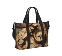 Borsa a mano da viaggio con stampa di bussola e vecchia mappa del mondo, per donne e uomini, per palestra, fine settimana, vacanze, spiaggia, uso quotidiano