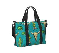 Borsa a mano da viaggio con stampa di cactus e teschio di toro, per donne e uomini, leggera, pieghevole, per gite nel fine settimana, palestra, vacanze