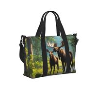 Borsa a mano da viaggio con stampa di cervo e orso alce per donne e uomini, leggera, pieghevole, per gite nel fine settimana, palestra, vacanze