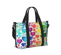 Borsa a mano da viaggio con stampa di cuori arcobaleno leggera e pieghevole per viaggi di fine settimana in vacanza in aereo