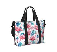 Borsa a mano da viaggio con stampa di fenicotteri con foglie verdi e uccellini, per donne e uomini, leggera, pieghevole, per gite nel fine settimana, palestra, vacanze