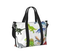 Borsa a mano da viaggio con stampa di immagini di dinosauri in stile cartone animato, per donne e uomini, leggera, pieghevole, per gite nel fine settimana, palestra, vacanze