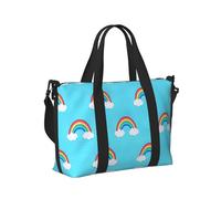 Borsa a mano da viaggio con stampa di nuvole arcobaleno e gocce di pioggia, borsa a tracolla pieghevole portatile per viaggi di fine settimana, palestra, vacanze