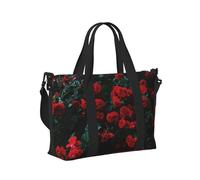 Borsa a mano da viaggio con stampa di rose rosse e nere, borsa a tracolla pieghevole portatile per viaggi di fine settimana in palestra e vacanze
