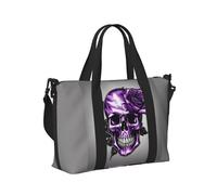 Borsa a mano da viaggio con stampa di rose viola e teschio, borsa a tracolla pieghevole portatile per viaggi di fine settimana, palestra, vacanze