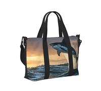 Borsa a mano da viaggio con stampa di squalo blu, per donne e uomini, leggera, pieghevole, per gite nel fine settimana, palestra, vacanze