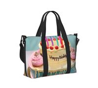 Borsa a mano da viaggio con stampa di torta di buon compleanno, borsa a mano pieghevole portatile per viaggi di fine settimana in palestra vacanze