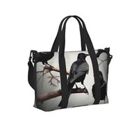 Borsa a mano da viaggio con stampa di uccelli corvi neri su un ramo, per donne e uomini, leggera, pieghevole, per gite nel fine settimana, palestra, vacanze