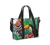 Borsa a mano da viaggio con stampa di uccelli tropicali e foglie di piante, per donne e uomini, leggera, pieghevole, per gite nel fine settimana, palestra, vacanze