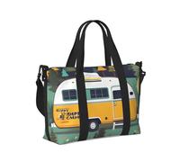 Borsa a mano da viaggio con stampa di un autobus felice, portatile, pieghevole, borsa a tracolla per viaggi di fine settimana, palestra, vacanze