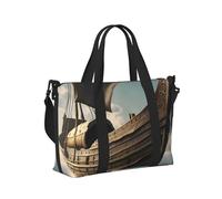 Borsa a mano da viaggio con stampa di una vecchia barca vichinga, borsa a tracolla pieghevole portatile per gite nel fine settimana, palestra, vacanze
