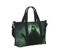 Borsa a mano da viaggio con stampa di zucca di Halloween con fantasma verde, per donne e uomini, pieghevole, portatile, per viaggi nel fine settimana