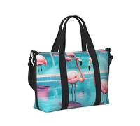 Borsa a mano da viaggio con stampa fenicottero e piscina, borsa a tracolla pieghevole portatile per gite nel fine settimana, palestra, vacanze