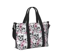 Borsa a mano da viaggio con stampa floreale con teschio per donne e uomini, leggera, pieghevole, per viaggi nel fine settimana, palestra, vacanze