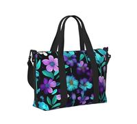 Borsa a mano da viaggio con stampa floreale viola e foglia di tè per donne e uomini, leggera, pieghevole, per gite nel fine settimana, palestra, vacanze