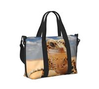 Borsa a mano da viaggio con stampa leopardata di geco sabbia, per donne e uomini, leggera, pieghevole, per gite nel fine settimana, palestra, vacanze