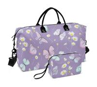 Borsa a mano da viaggio da donna, con margherite, fiori e farfalle, borsa da allenamento con tracolla regolabile, impermeabile, per lo sport, Farfalla Daisy Flowers, Set of 2