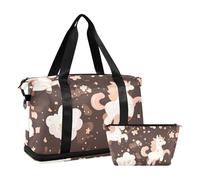 Borsa a mano da viaggio da viaggio con simpatico unicorni marroni, borsa da viaggio con tracolla regolabile per trekking pieghevole, Cartone animato carino unicorno marrone, 1 size