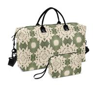 Borsa a mano da viaggio decorativa con motivo retrò verde europeo con tracolla regolabile per palestra grande capacità Bolsa para