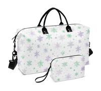 Borsa a mano da viaggio di Natale a forma di fiocchi di neve viola e verde da portare nel fine settimana, borsa sportiva da viaggio con borsa da toeletta, set da 2 pezzi