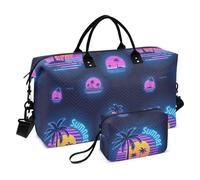 Borsa a mano da viaggio Estate Neon Coconut Tree Tramonto Spalla Weekender Borsa da notte con Tracolla Regolabile per Aereo Viaggi Multifunzionale bolso viajero para mujer