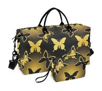 Borsa a mano da viaggio Farfalle Animali Oro Nero Viaggio Weekender Gear Bag con Cinghia Regolabile per Viaggi di Lavoro 2 Pz Set bolsa para en avion