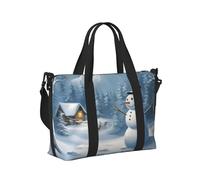 Borsa a mano da viaggio invernale con stampa pupazzo di neve per donne e uomini, leggera, pieghevole, per lavoro, fine settimana, viaggio, campeggio