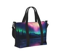 Borsa a mano da viaggio leggera e pieghevole con stampa scura delle luci del nord per donne e uomini vacanze avventure all'aperto