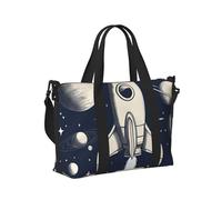 Borsa a mano da viaggio per donne e uomini, con stampa di razzi nello spazio, pieghevole, portatile, per viaggi nel fine settimana