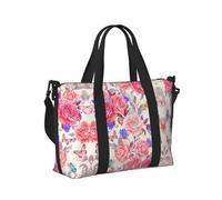 Borsa a mano da viaggio per donne e uomini, con stampa di rose e farfalle, pieghevole, portatile, per viaggi nel fine settimana