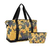 Borsa a mano da viaggio vintage con foglie di vite e foglie senape con tasca bagnata tracolla regolabile borsa da palestra per sport multifunzionale per uomini donne