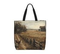 Borsa A Mano Farm With Deer Print Borsa Da Spiaggia Riutilizzabile Portatile Shopper Bag Per Donna Ufficio Shopping