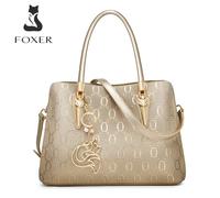 Borsa a Mano FOXER in Pelle Scamosciata con Monogramma, Borsa a Tracolla da Donna in Pelle di Vacchetta, Borsa a Tracolla di Lusso alla Moda, Regalo per Moglie