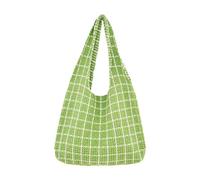 Borsa a mano grande capacità in tessuto Plaid Tote Bag Shoulder Purse elegante glitter per ragazze - Versatile stile coreano alla moda, verde erba, 36*30cm