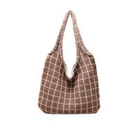 Borsa a mano grande capacità in tessuto Plaid Tote Bag Shoulder Purse elegante glitter per ragazze - Versatile stile coreano alla moda, cachi, 36*30cm