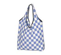 Borsa a mano grande da donna - Borse per generi alimentari leggere e riutilizzabili a quadri quadrati blu e bianchi - Borse per la spesa in tessuto per lavoro, spiaggia, viaggi con manici
