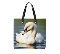Borsa a mano in pelle, con stampa di un piccolo cigno, borsa a tracolla con grande capacità, borsa tote per lavoro, shopping, viaggi, fine settimana