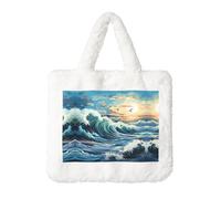 Borsa a mano in peluche con gabbiano a vela, perfetta per autunno e inverno, ideale come portamonete, regalo ideale per Natale e San Valentino, bianco, taglia unica