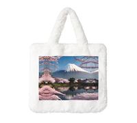 Borsa a mano in peluche da donna con scritta "Fuji in early spring", perfetta per chiavi, rossetto e altro, regalo ideale per Natale, San Valentino