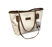 Borsa a mano in PU alla moda per le donne dell'ufficio modello pied de poule impermeabile spalla tiene il computer portatile essenziale delle donne grande mano con accessori rimovibili, Ciondolo Caffè