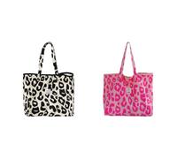 Borsa a mano in tela con stampa leopardata, da donna, con manico superiore, borsa a tracolla alla moda, Nero + rosa Rosso, 13.78x5.91x11.02inch