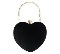 Borsa a mano in velluto nero a forma di cuore con manico e chiusura color | Borsa in peluche a forma di cuore con manico arrotondato in metallo color oro e una piccola chiusura nella parte superiore