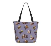 Borsa a mano leggera e riutilizzabile in tela con cerniera e cinturino in cotone per gli amanti dei libri e delle piante per le donne