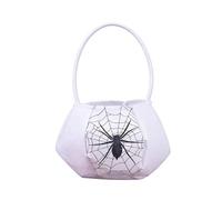 Borsa a mano nera con ragnatela di Halloween con stampa Web bianca e manico | Borsa arrotondata con motivo a rete all-over e dettaglio ragno centrale; la costruzione in tessuto non tessuto fornisce un