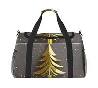 Borsa a mano per la notte con albero di Natale dorato glitterato, per donne e uomini, perfetta per frequent flyer, Nero , Taglia unica