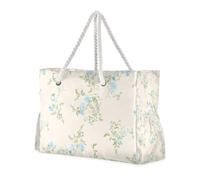 Borsa a mano portatile floreale blu vintage da donna con tasche laterali, spalla weekend per piscina, palestra, viaggi di generi alimentari