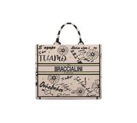 Braccialini Queen Borsa a mano dalle grandi dimensioni con doppio manico, realizzata in tessuto con ricami esclusivi e motivi floreali colorati e logo ricamato. Dotata di una pratica pochette